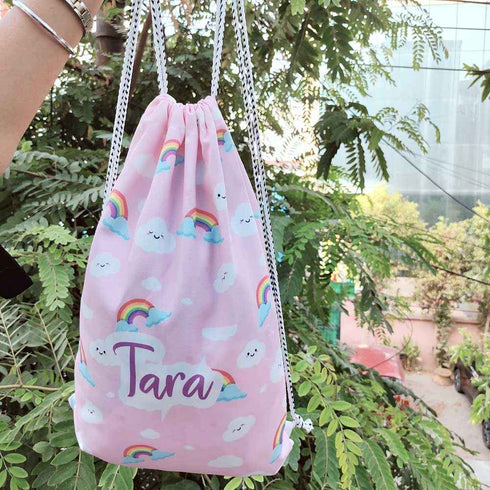 Personalised Rainbows Printed Kids Drawstring Bag